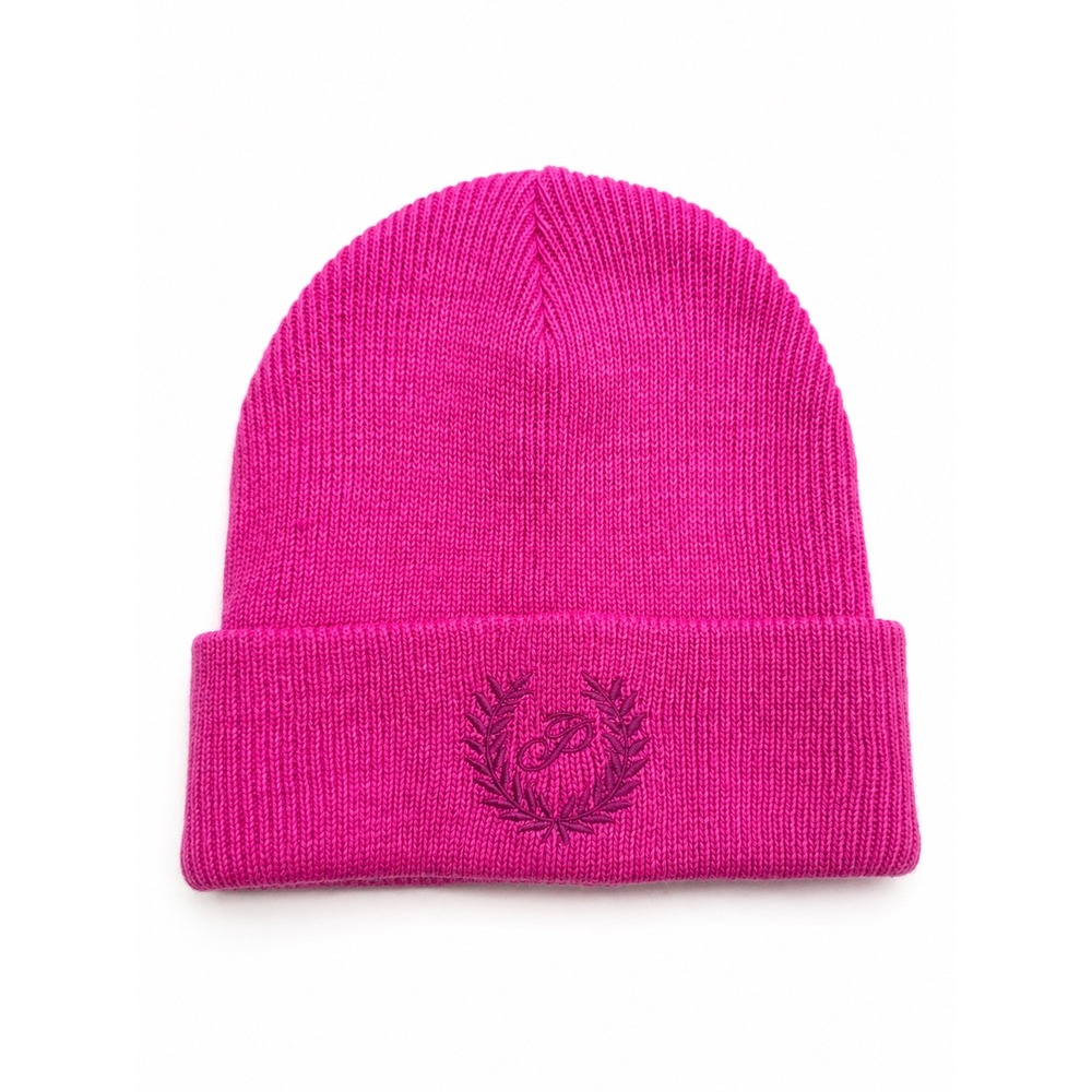 Victoria's Secret PINK Hot Pink Rib Knit Beanie Embroidered Crest Logo Y2K
